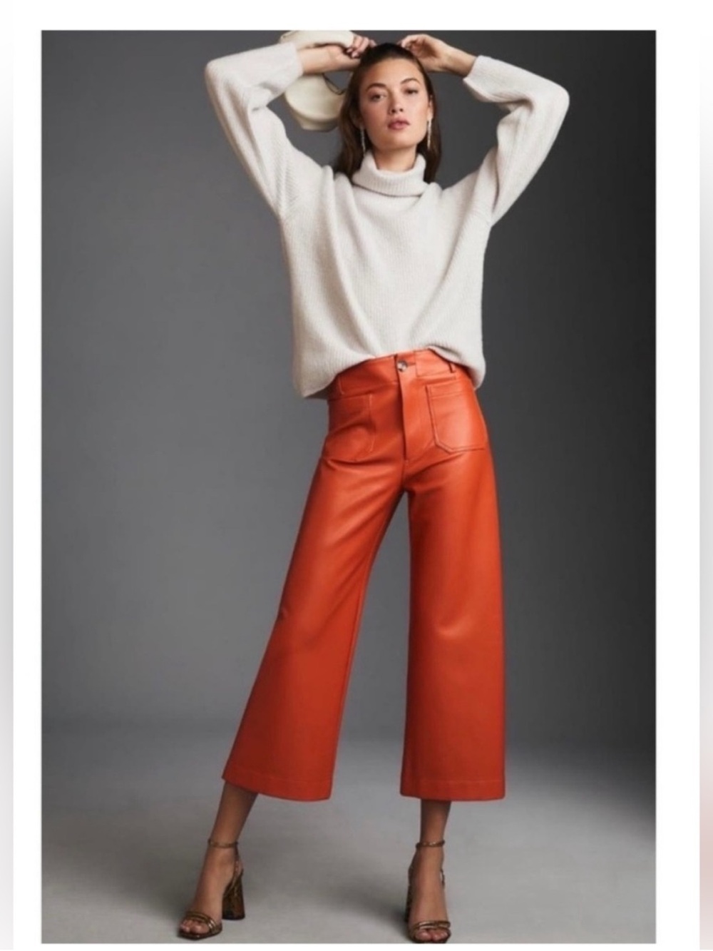 MAEVE Colette Wide-Leg High-Rise Leather Pants in Orange